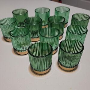 Set of 12 Green Ribbed Candle Holders